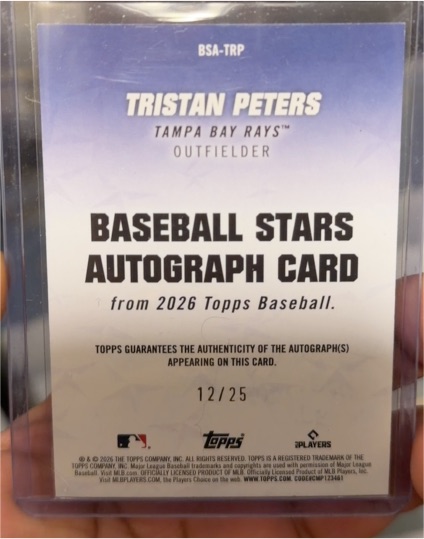 2026 Topps Series 1 Baseball Stars Autograph #BSA-TRP Tristan Peters — front