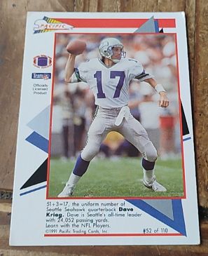 1991 Pacific Flash Cards #52 Dave Krieg — front