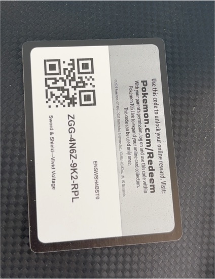 2021 Pokémon Sword & Shield Vivid Voltage Online Code Card — front