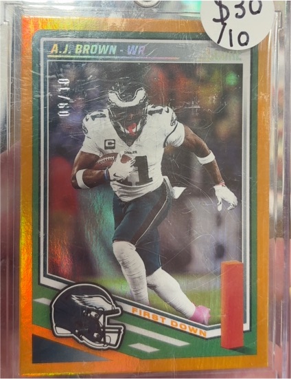 2025 Panini Score #1 A.J. Brown Orange Lava — front