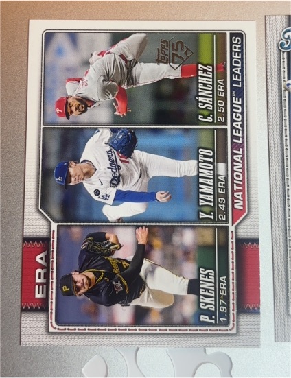 2026 Topps Series 1 #203 NL ERA Leaders Paul Skenes, Yoshinobu Yamamoto, Christopher Sanchez — front