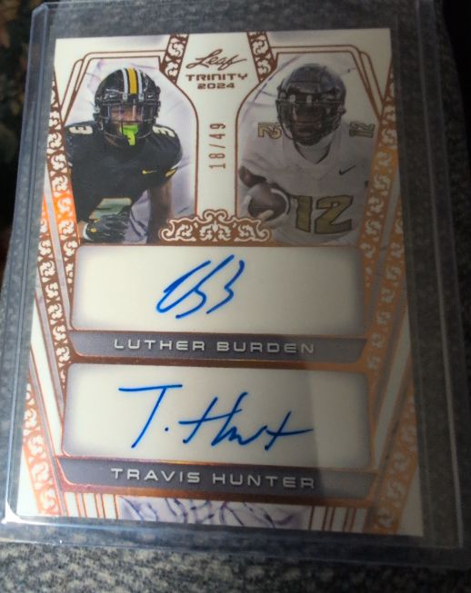 2024 Leaf Trinity #18/49 Travis Hunter & Luther Burden Dual Auto — front