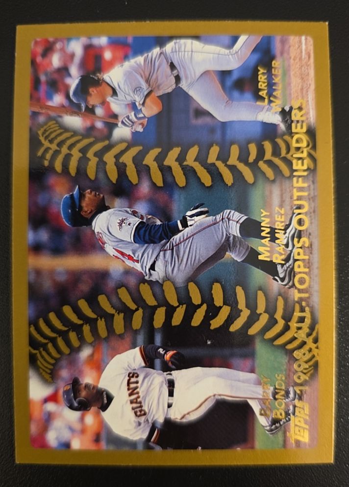 1999 Topps #455 All-Topps Outfielders Barry Bonds Manny Ramirez Larry Walker — front