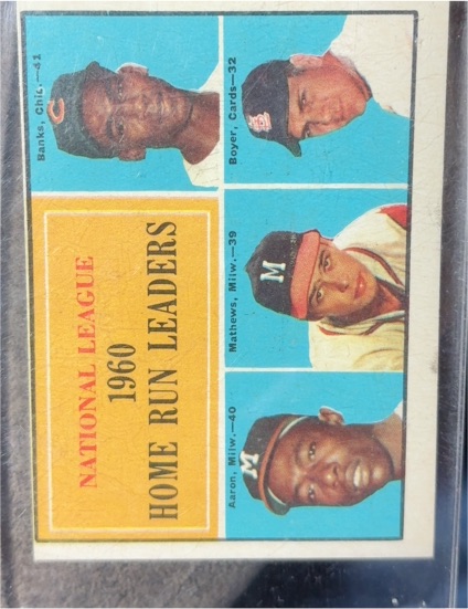 1961 Topps #43 1960 National League Home Run Leaders Ernie Banks Hank Aaron Eddie Mathews Ken Boyer — front