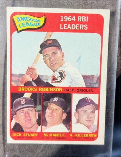 1965 Topps #5 AL RBI Leaders Brooks Robinson Dick Stuart Mickey Mantle Harmon Killebrew — front