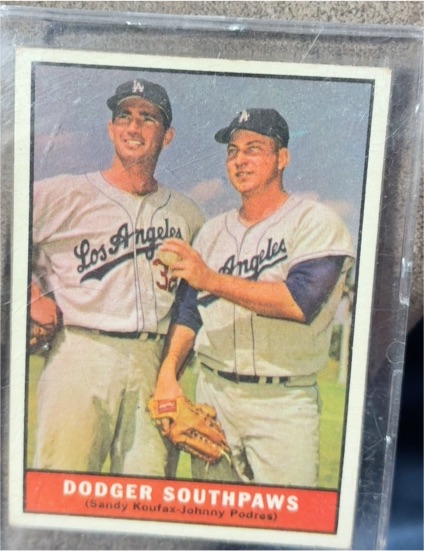 1961 Topps #207 Dodger Southpaws Sandy Koufax & Johnny Podres — front