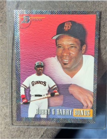 1993 Bowman #702 Bobby Bonds & Barry Bonds — front