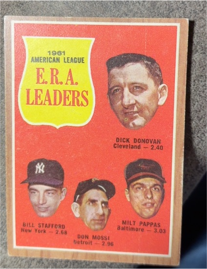 1962 Topps #55 AL ERA Leaders Milt Pappas, Don Mossi, Dick Donovan — front