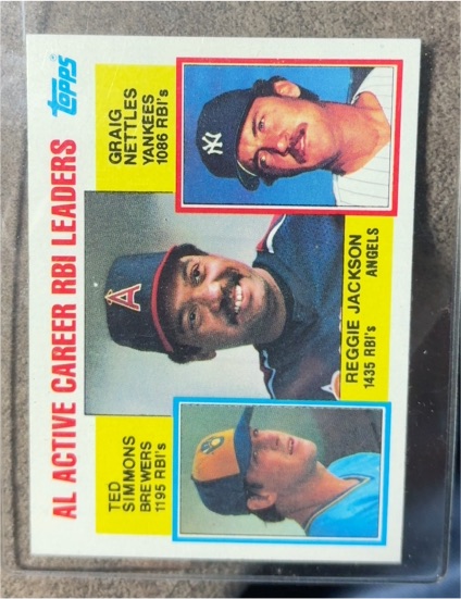 1984 Topps #713 AL Active Career RBI Leaders Reggie Jackson, Ted Simmons, Graig Nettles — front