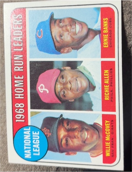 1969 Topps #6 NL Home Run Leaders Willie McCovey Richie Allen Ernie Banks — front