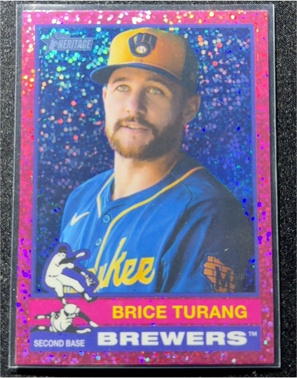 2025 Topps Heritage Chrome Pink Sparkle #402 Brice Turang — front