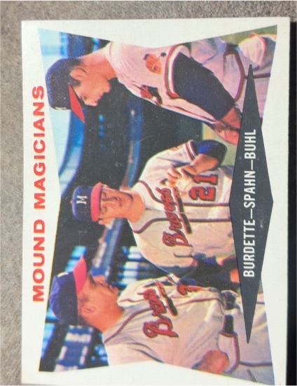 1960 Topps #230 Mound Magicians Warren Spahn Lou Burdette Bob Buhl — front