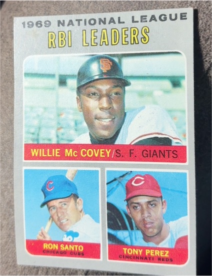 1970 Topps #63 NL RBI Leaders Willie McCovey, Ron Santo, Tony Perez — front