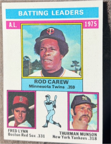 1976 Topps #192 1975 AL Batting Leaders Rod Carew Fred Lynn Thurman Munson — front