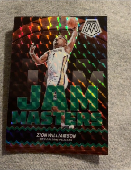 2023-24 Panini Mosaic #16 Zion Williamson Jam Masters Green Prizm — front