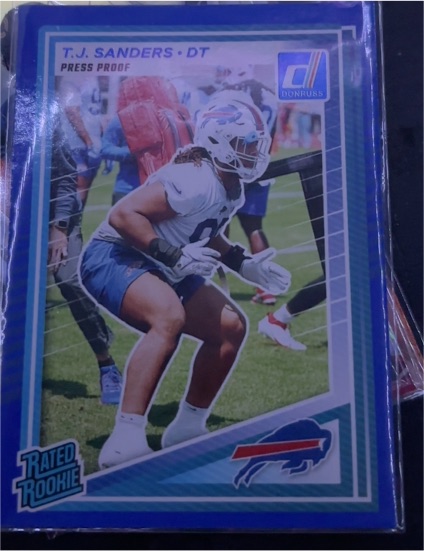 2025 Panini Donruss #351 T.J. Sanders Blue Press Proof Rated Rookie — front