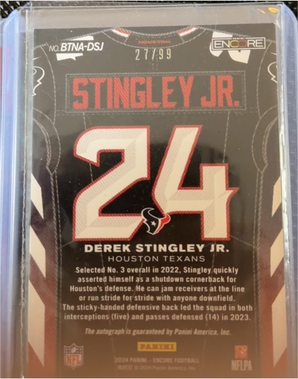 2023 Panini Encore #BTNA-DSJ Derek Stingley Jr. — front
