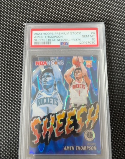 2023 Panini Hoops Premium Stock #4 Amen Thompson Sheesh Blue Seismic Prizm — front