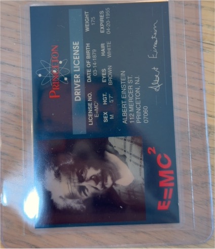 Princeton Driver License Albert Einstein 1987 — front