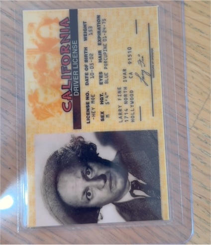 Larry Fine The Three Stooges 1995 Novelty Driver's License ID Card — front