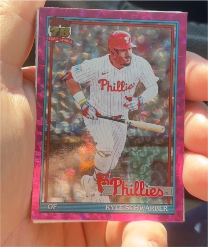 2026 Topps Series 1 #T91-5 Kyle Schwarber 1991 Insert Phillies Crackle Foil — front