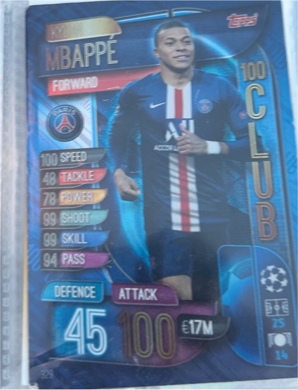 2019-20 Topps UCL Match Attax UK Edition 100 Club #329 Kylian Mbappe — front