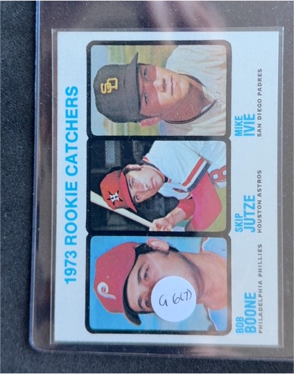 1973 Topps #613 Rookie Catchers Bob Boone, Mike Ivie, Skip Jutze — front