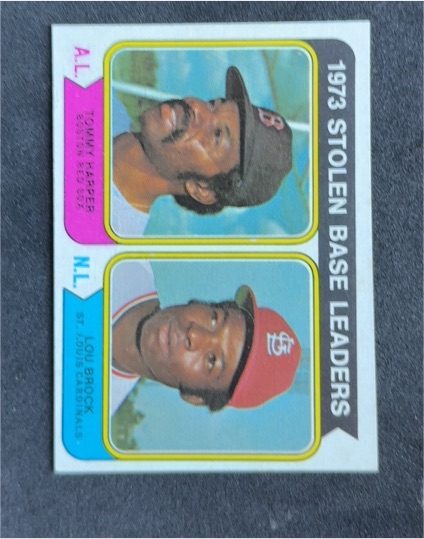 1974 Topps #204 1973 Stolen Base Leaders Tommy Harper / Lou Brock — front