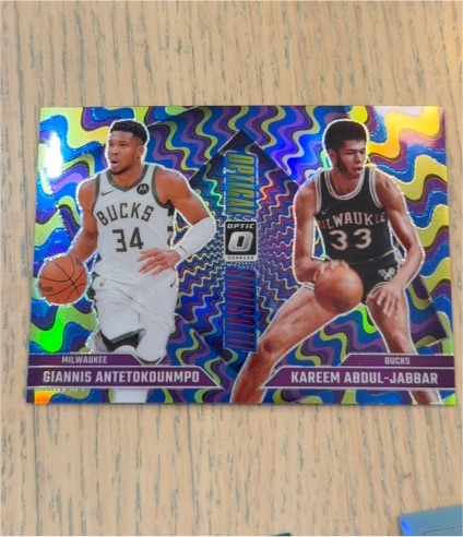 2024-25 Donruss Optic Optical Illusions #4 Giannis Antetokounmpo & Kareem Abdul-Jabbar — front