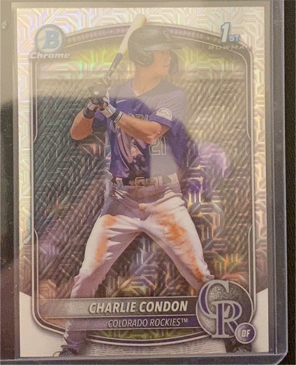 2025 Bowman Chrome #BCP-75 Charlie Condon 1st Bowman Mojo Refractor — front