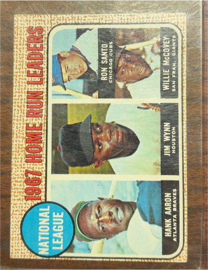 1968 Topps #5 National League 1967 Home Run Leaders Hank Aaron Ron Santo Willie McCovey Jim Wynn — front