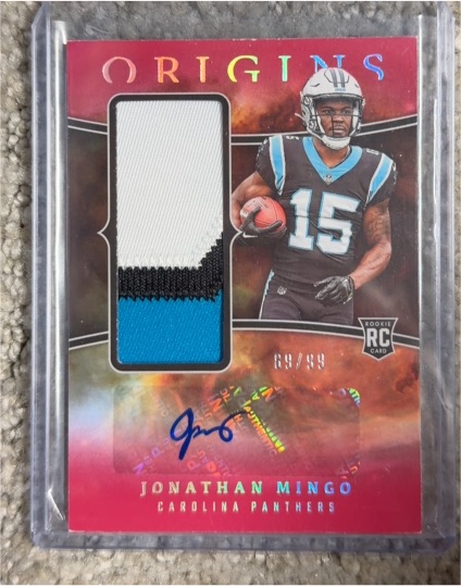 2023 Panini Origins #RJJA-JM Jonathan Mingo Rookie Jumbo Jersey Autographs — front
