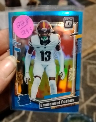 2023 Panini Donruss Optic #299 Emmanuel Forbes Blue Hyper Rated Rookie — front