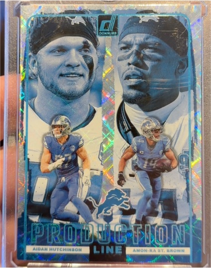 2024 Panini Donruss Production Line #14 Aidan Hutchinson Amon-Ra St. Brown — front