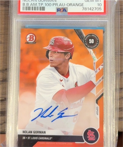 2018 Bowman Draft #100 Nolan Gorman Orange — front