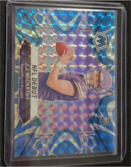 2024 Panini Mosaic NFL Debut Reactive Blue Prizm #275 J.J. McCarthy Rookie — front