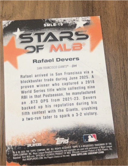 2026 Topps Stars of MLB #SMLB-19 Rafael Devers — front