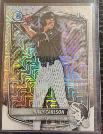 2025 Bowman Draft 1st Chrome #BDC-10 Billy Carlson Mojo Refractor — front