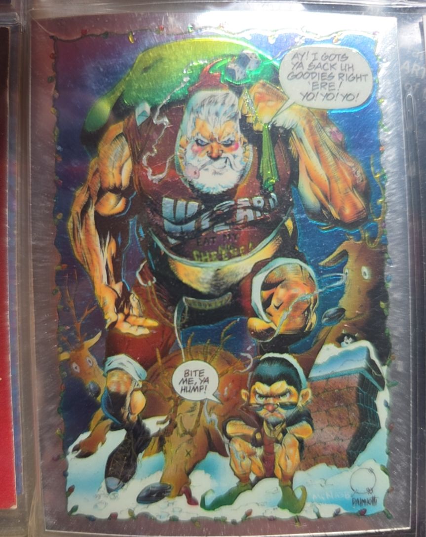 1993 Wizard Chrome Santa Christmas Eve in Brooklyn Promo Card #1 — front