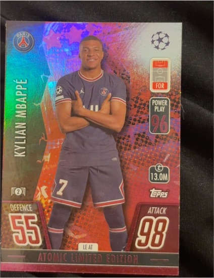 2021-22 Topps Match Attax #LE-AT Kylian Mbappé Atomic Limited Edition — front