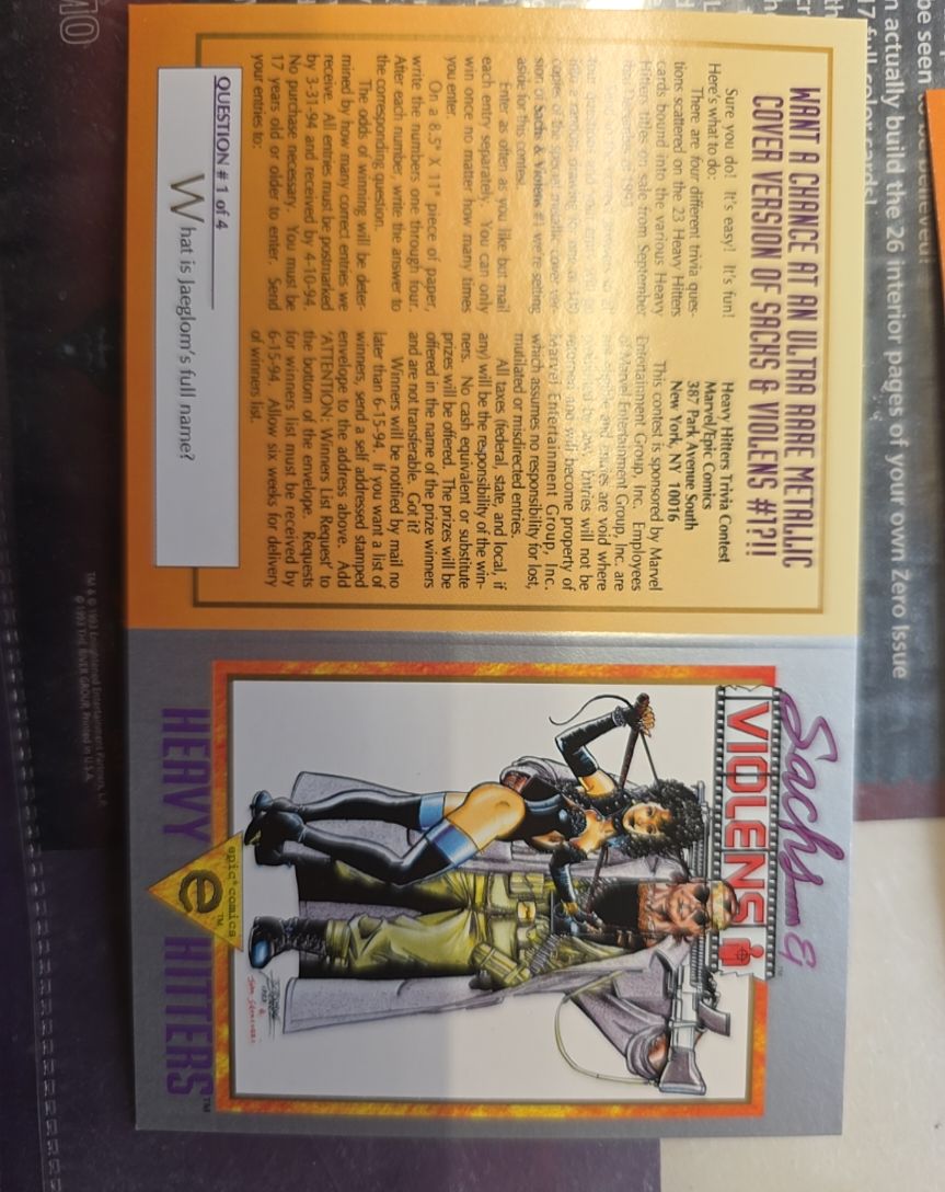1993 Epic Comics Sachs & Violens #4 Promo Card — front