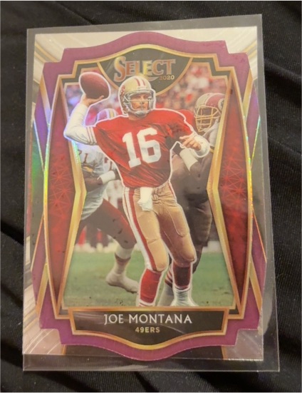 2020 Panini Select Premier Level Purple Prizm Die-Cut #118 Joe Montana — front