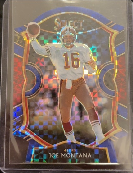 2020 Panini Select Concourse Blue Prizm Die Cut #19 Joe Montana — front