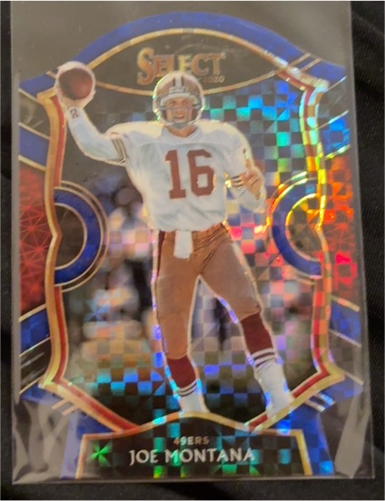 2020 Panini Select Concourse Blue Prizm Die-Cut #19 Joe Montana — front
