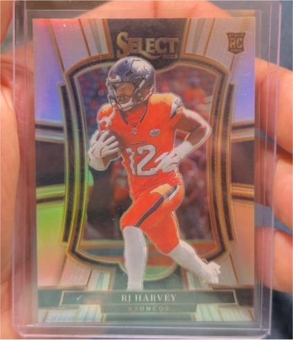 2025 Panini Select #10 RJ Harvey Concourse Silver Prizm Denver Broncos Rookie Card — front