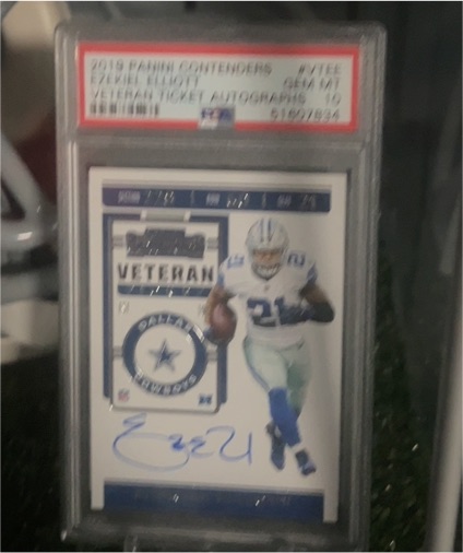 2019 Panini Contenders #TEE Ezekiel Elliott Veteran Ticket Autograph — front