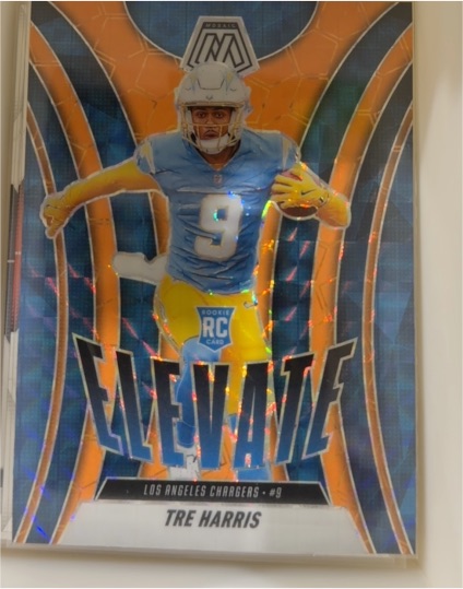 2025 Panini Mosaic #10 Tre Harris Elevate Orange Fluorescent Mosaic Prizm Rookie Card — front