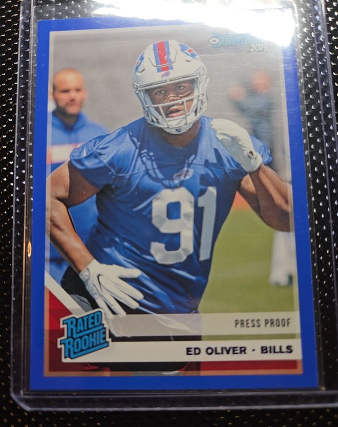 2019 Panini Donruss #347 Ed Oliver Rated Rookie Blue Press Proof — front