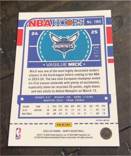 2024-25 Panini NBA Hoops #180 Vasilije Micić — front