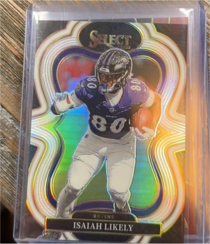 2024 Panini Select #161 Isaiah Likely Premier Level Silver Prizm Die-Cut Baltimore Ravens — front